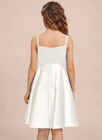 Girls Stretch Satin Formal Dresses V-Neck Knee-Length Flower Girl Bridesmaid Dress Party Wedding in Kuwait
