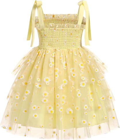 Odasdo Flower Girl Dress Kids Spaghetti Strap Tie Tie-Counder Smocked A-Line Tutu Tulle Tiered Dress Dresses Fecys Second in Kuwait