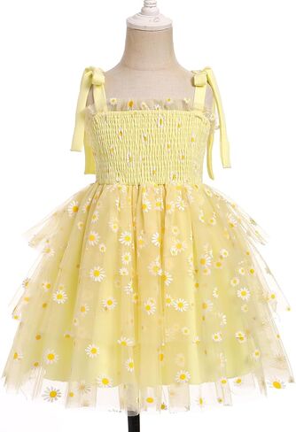 Odasdo Flower Girl Dress Kids Spaghetti Strap Tie Tie-Counder Smocked A-Line Tutu Tulle Tiered Dress Dresses Fecys Second in Kuwait