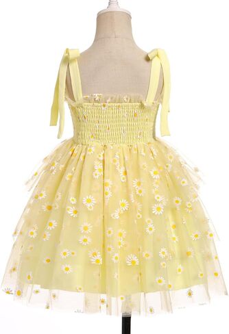 Odasdo Flower Girl Dress Kids Spaghetti Strap Tie Tie-Counder Smocked A-Line Tutu Tulle Tiered Dress Dresses Fecys Second in Kuwait