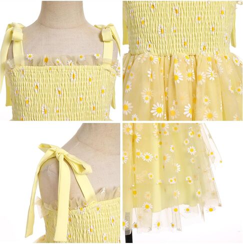 Odasdo Flower Girl Dress Kids Spaghetti Strap Tie Tie-Counder Smocked A-Line Tutu Tulle Tiered Dress Dresses Fecys Second in Kuwait