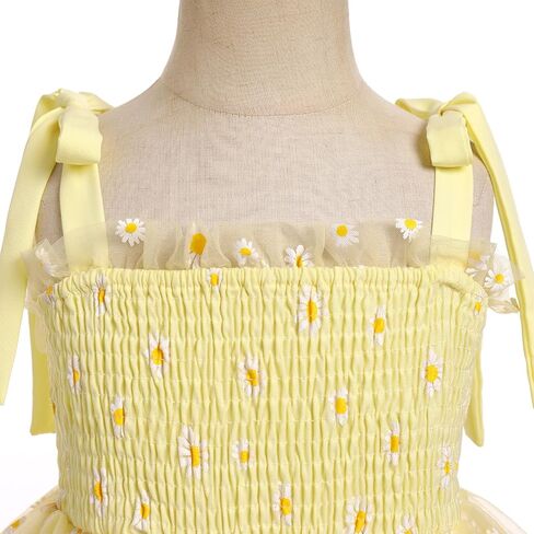 Odasdo Flower Girl Dress Kids Spaghetti Strap Tie Tie-Counder Smocked A-Line Tutu Tulle Tiered Dress Dresses Fecys Second in Kuwait