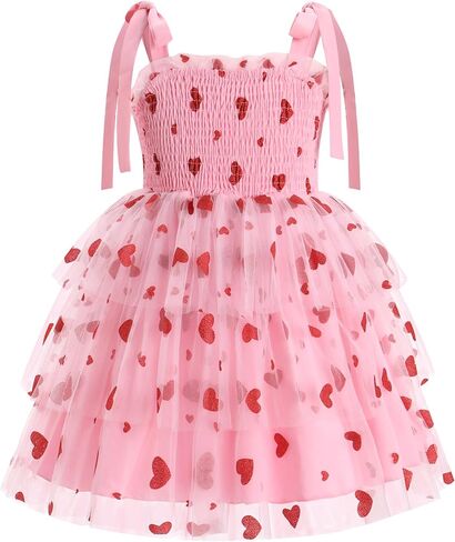 Odasdo Flower Girl Dress Kids Spaghetti Strap Tie Tie-Counder Smocked A-Line Tutu Tulle Tiered Dress Dresses Fecys Second in Kuwait