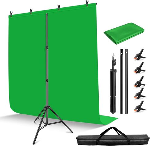 Blue Green Screen Backdrop Kit, HEMMOTOP 2-in-1 6.5x5 ft Green Screen Stand for Streaming,Blue Greenscreen Background with Adjustable Photo Backdrop Stand for Photography,Zoom with Carrying Case&Clips in Kuwait