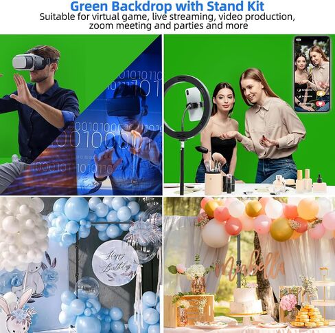 Blue Green Screen Backdrop Kit, HEMMOTOP 2-in-1 6.5x5 ft Green Screen Stand for Streaming,Blue Greenscreen Background with Adjustable Photo Backdrop Stand for Photography,Zoom with Carrying Case&Clips in Kuwait
