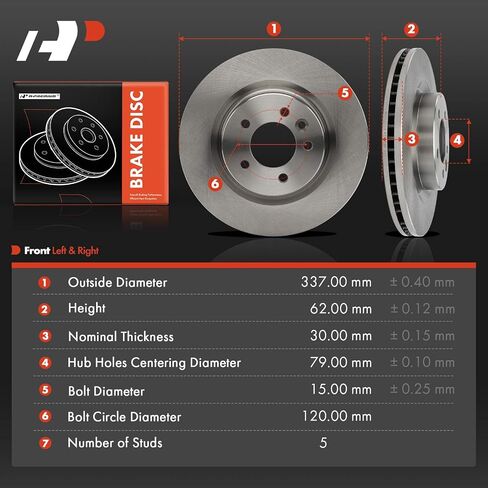 A-Premium 13.26 inch (337mm) Front Vented Disc Brake Rotors Compatible with Select Land Rover Models - Range Rover Sport 2006-2009, LR3 2005-2009, 4.2L 4.4L, 2-PC Set in Saudi Arabia