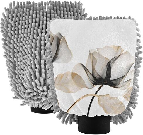 Absorbent Microfiber Car Wash Drying Mitts, 2 Pack, Scratch-Free & Lint-Free, Rich Foam, Highly Absorbent, Double Sided, Wash Mitt Perfect for Car Washing, L, Flower (29) in Saudi Arabia