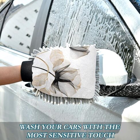 Absorbent Microfiber Car Wash Drying Mitts, 2 Pack, Scratch-Free & Lint-Free, Rich Foam, Highly Absorbent, Double Sided, Wash Mitt Perfect for Car Washing, L, Flower (29) in Saudi Arabia