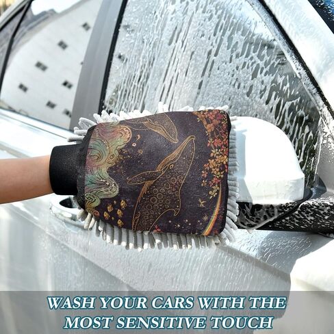 Absorbent Microfiber Car Wash Drying Mitts, 2 Pack, Scratch-Free & Lint-Free, Rich Foam, Highly Absorbent, Double Sided, Wash Mitt Perfect for Car Washing, M, Whale (1) in Saudi Arabia