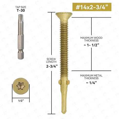 200Pcs#14 x 2-3/4" Trailer Deck Screws,Wood to Metal Screws,Wood to Metal self Tapping Screws,Tek Screws for Thorse Trailers, Truck beds, Docks, Utility Trailers, ATV Trailers,1 Pcs T30 Star Bits in Saudi Arabia