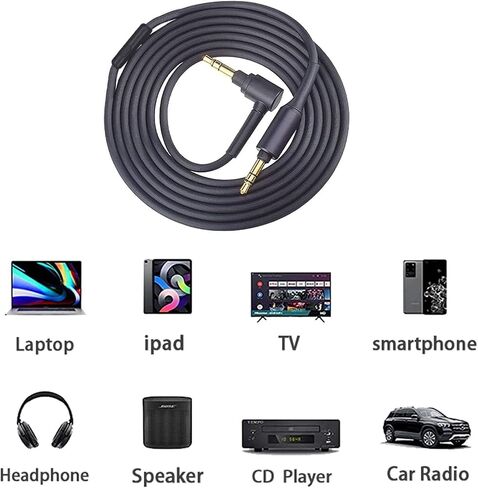 كابل صوت بديل متوافق مع سماعات الرأس اللاسلكية Sony wh-1000XM4 WH-1000XM5 WH-1000XM3 WH-CH720n WH-XB910N WH-H900N WH-CH510 WH-CH-710N CH-700N MDR-100ABN MDR-10R (150 سم، أسود) in Saudi Arabia