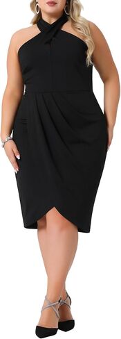 Agnes Orinda Plus Size Cocktail Dresses for Women Halter Neck Sleeveless Wrap Front Ruched Bodycon Party Dress in Saudi Arabia