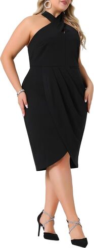 Agnes Orinda Plus Size Cocktail Dresses for Women Halter Neck Sleeveless Wrap Front Ruched Bodycon Party Dress in Saudi Arabia