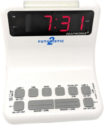 Futuristic 2 Silent Alarm Clock with Bright Flashing LED Lights for Deaf, Hard of Hearing, Heavy Sleepers | Dual Alarms, Built-in USB Chargers | Wake Up Gently in Saudi Arabia