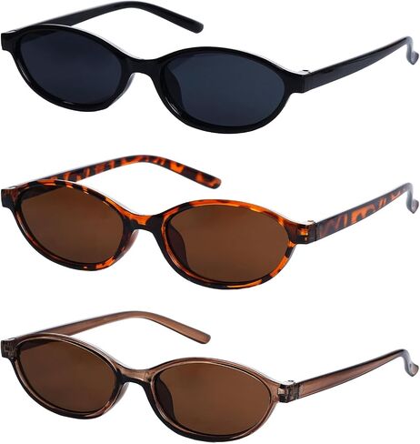 3 Pairs Retro Oval Cat Eye Sunglasses for Women 90s Designer Narrow Sunnies Y2k Trendy UV protection Sun Glasses in Kuwait