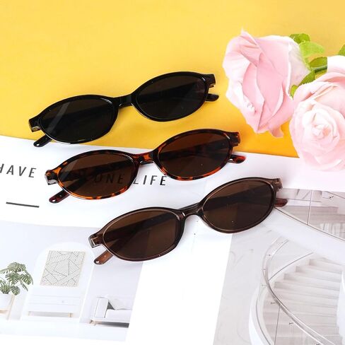 3 Pairs Retro Oval Cat Eye Sunglasses for Women 90s Designer Narrow Sunnies Y2k Trendy UV protection Sun Glasses in Kuwait