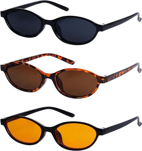 3 Pairs Retro Oval Cat Eye Sunglasses for Women 90s Designer Narrow Sunnies Y2k Trendy UV protection Sun Glasses in Kuwait