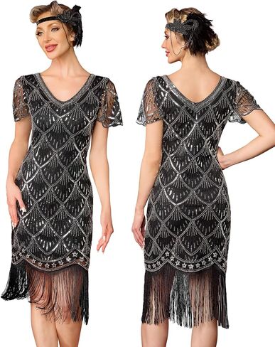 Flapper Dresses 1920s, Sequin Fringed Great Gatsby Dresses for Women Roaring 20s Costumes in Kuwait