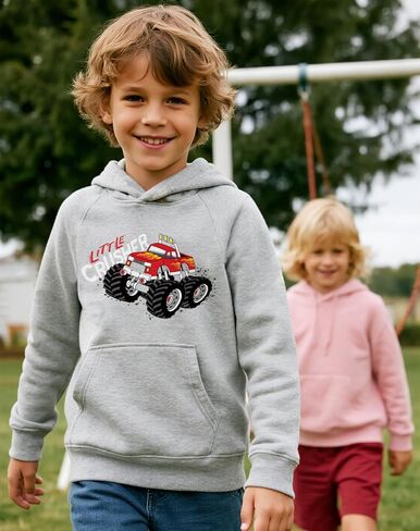 Little Hand Kids Dinosaur Hoodies for Boys Monster Truck Pullover Toddler Tractor Hooded Sweatshirt Active Shirts 2-7 Year in Kuwait