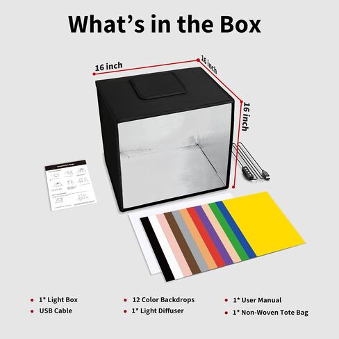Glendan Photo Light Box Photography：16"x12" Portable Light Tent with 112 LED Dimmable Lights - Folding Small Studio Box with 12 Color Backdrops for Jewelry Product Photography in Saudi Arabia