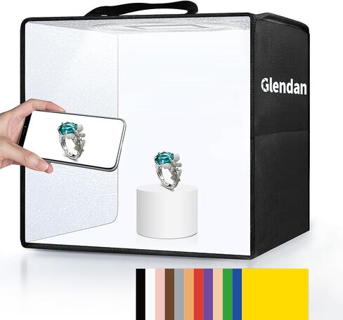 Glendan Photo Light Box Photography：16"x12" Portable Light Tent with 112 LED Dimmable Lights - Folding Small Studio Box with 12 Color Backdrops for Jewelry Product Photography in Saudi Arabia