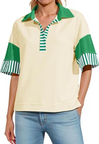 Fisoew Womens Color Block Sweatshirts غير رسمية قصيرة الأكمام in Kuwait