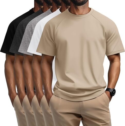 5 Pack Men's Big & Tall Cotton T-Shirts, Short Sleeve Crew Neck Shirts Moisture Wicking Classic Tees Bulk Multipack in Kuwait