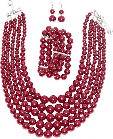 Multi Layer Pearl Strand Costume Jewelry Sets Necklace Bracelet and Earrings Jewelry Set in Saudi Arabia