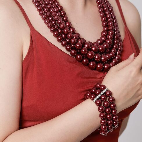 Multi Layer Pearl Strand Costume Jewelry Sets Necklace Bracelet and Earrings Jewelry Set in Saudi Arabia