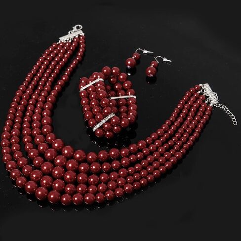 Multi Layer Pearl Strand Costume Jewelry Sets Necklace Bracelet and Earrings Jewelry Set in Saudi Arabia