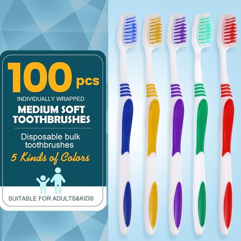 Navona 50 PCS حزمة فرشاة الأسنان بالجملة ، وفرشاة أسنان متاح بشكل فردي ، وفرشاة أسنان ناعمة للبالغين أو الأطفال ، ومقبض بيئة العمل ، وفرشاة الأسنان الخشن الناعمة ، مثالية للسفر ، والفندق ، والتبرع in Kuwait
