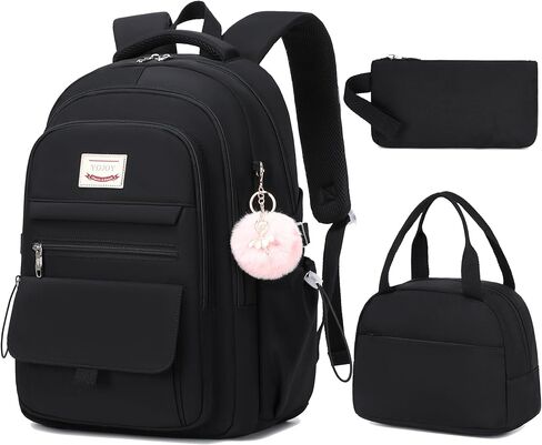 School Bag for Teens Girls,Girls Backpack Set,3 PCS Kids Backpack for Women,15.6 Inch Laptop Middle High School College Student Casual Travel Daypack with Lunch Box Pencil Pouch Set(Black) in Kuwait