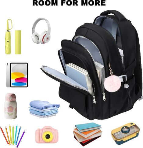 School Bag for Teens Girls,Girls Backpack Set,3 PCS Kids Backpack for Women,15.6 Inch Laptop Middle High School College Student Casual Travel Daypack with Lunch Box Pencil Pouch Set(Black) in Kuwait
