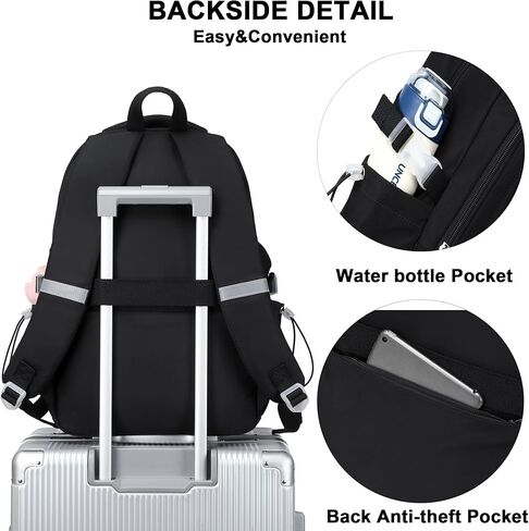 School Bag for Teens Girls,Girls Backpack Set,3 PCS Kids Backpack for Women,15.6 Inch Laptop Middle High School College Student Casual Travel Daypack with Lunch Box Pencil Pouch Set(Black) in Kuwait