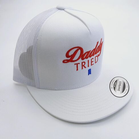 Snapback Baseball Cap, White with Red Letters, Flat Bill Mesh Back in Saudi Arabia
