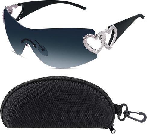 يلف y2k حول نظارات شمسية عاهرة درع عصري Silver Heart 2000s الأزياء نظارات الشمس بدون إطار للنساء الرجال in Kuwait