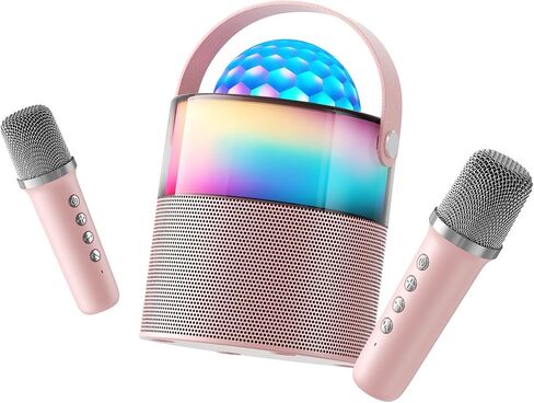Karaoke Machine, Mini Portable Bluetooth Speaker Wireless with 2 Wireless Mics for Adults Kids Singing Machine, Disco LED Lights for Travel Girls Boys Home Party Gifts (Pink) in Saudi Arabia