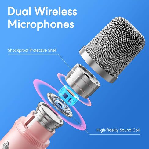 Karaoke Machine, Mini Portable Bluetooth Speaker Wireless with 2 Wireless Mics for Adults Kids Singing Machine, Disco LED Lights for Travel Girls Boys Home Party Gifts (Pink) in Saudi Arabia