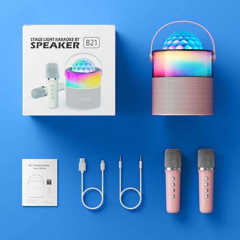 Karaoke Machine, Mini Portable Bluetooth Speaker Wireless with 2 Wireless Mics for Adults Kids Singing Machine, Disco LED Lights for Travel Girls Boys Home Party Gifts (Pink) in Saudi Arabia