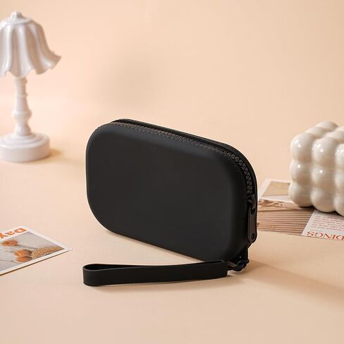 Small Silicone Multifunctional Essential Bag Portable Travel Makeup Bag for Women Men Cards Cash Bag Zipper Pouch (Black) in Saudi Arabia
