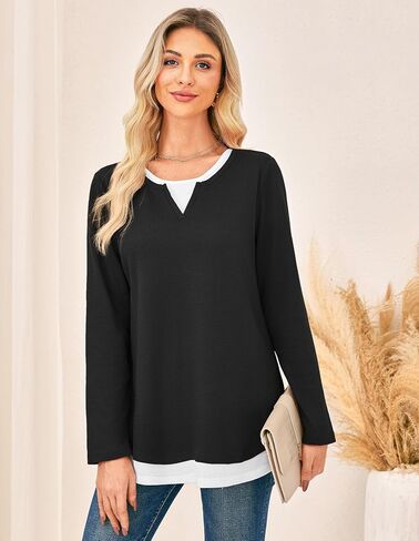 GRACE KARIN Women's Long Sleeve Waffle Knit Shirts Casual Crew Neck Color Block Tops 2025 Fall Basic Tee Blouse in Saudi Arabia