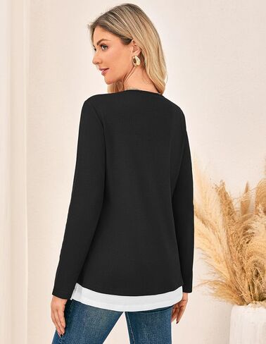 GRACE KARIN Women's Long Sleeve Waffle Knit Shirts Casual Crew Neck Color Block Tops 2025 Fall Basic Tee Blouse in Saudi Arabia