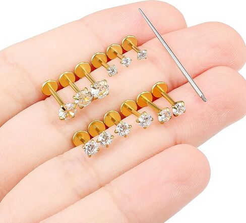 18/16g متورط داخليًا ميدوسا مونرو الشفاه آشلي لابريت أنف حلقات أنف شقة الظهر Tragus Helix Conch Conch Stud أقراط جراحية للصلب المجوهرات للنساء الرجال in Kuwait