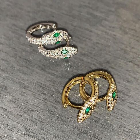 Women's Vintage Animal Crystal Dangle Earrings - Small Snake Shape Snake Earrings, Adorned with Zirconia - Gold Plated Hypoallergenic Jewelry, Suitable for Men and Women in Saudi Arabia