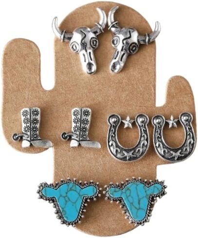 Boho Western Cowgirl Stud أقراط للنساء اللطيفات Western Cowboy Boots Hat في الفيروز الأقراط in Saudi Arabia