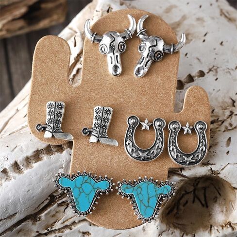 Boho Western Cowgirl Stud أقراط للنساء اللطيفات Western Cowboy Boots Hat في الفيروز الأقراط in Saudi Arabia