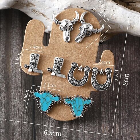 Boho Western Cowgirl Stud أقراط للنساء اللطيفات Western Cowboy Boots Hat في الفيروز الأقراط in Saudi Arabia