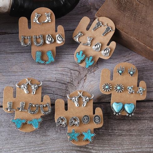 Boho Western Cowgirl Stud أقراط للنساء اللطيفات Western Cowboy Boots Hat في الفيروز الأقراط in Saudi Arabia