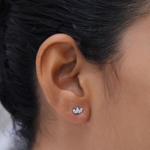 18K الذهب المطلي بالفضة الاسترليني Post Post أقراط Trinity Stud ، 0.60 قيراط (CTW) Moissanite Diamond 3-Stone Stud أقراط للنساء | هدايا المجوهرات العصرية لأقراط دفعها in Saudi Arabia