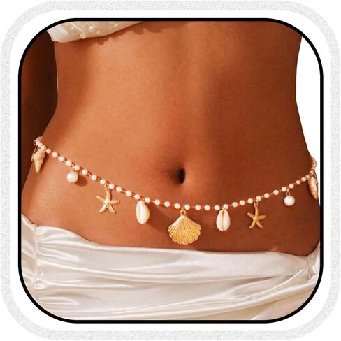 الذهب الذهب المليء بالسلسلة النجمة SASHELL TASSEL BELLY سلسلة الصيف بيكيني المجوهرات الجسم للنساء in Saudi Arabia